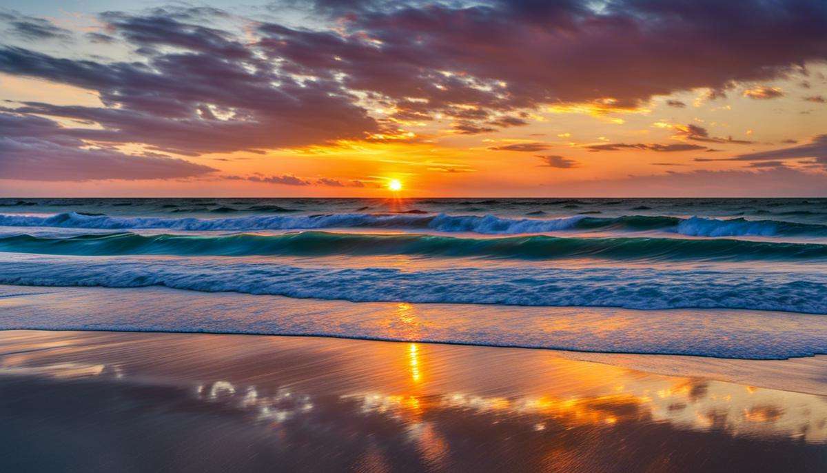 A beautiful sunset over the beach of Tybee Island, Georgia